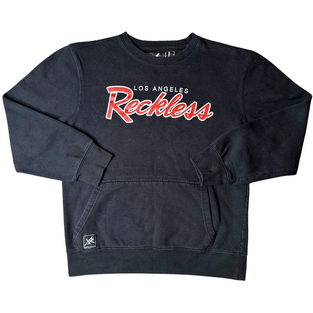 Young & Reckless Los Angeles Crewneck Sweatshirt Black Red Script Mens Large